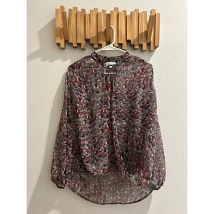 Veronica M Womens Abstract Print Tie Neck Long Sleeve Blouse Top Size S